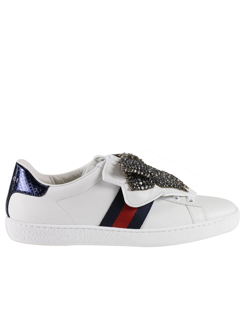Gucci - Sneakers Ace Sneakers With Maxi Rhinestones Bows And Web Bands ...