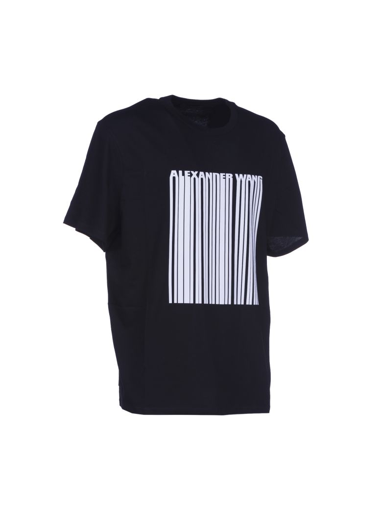 ALEXANDER WANG Barcode-Printed Cotton-Jersey T-Shirt in Black | ModeSens