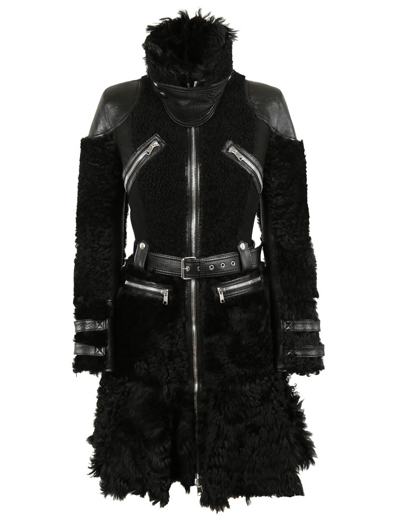 ALEXANDER MCQUEEN Shearling Fur Biker Coat in Black | ModeSens
