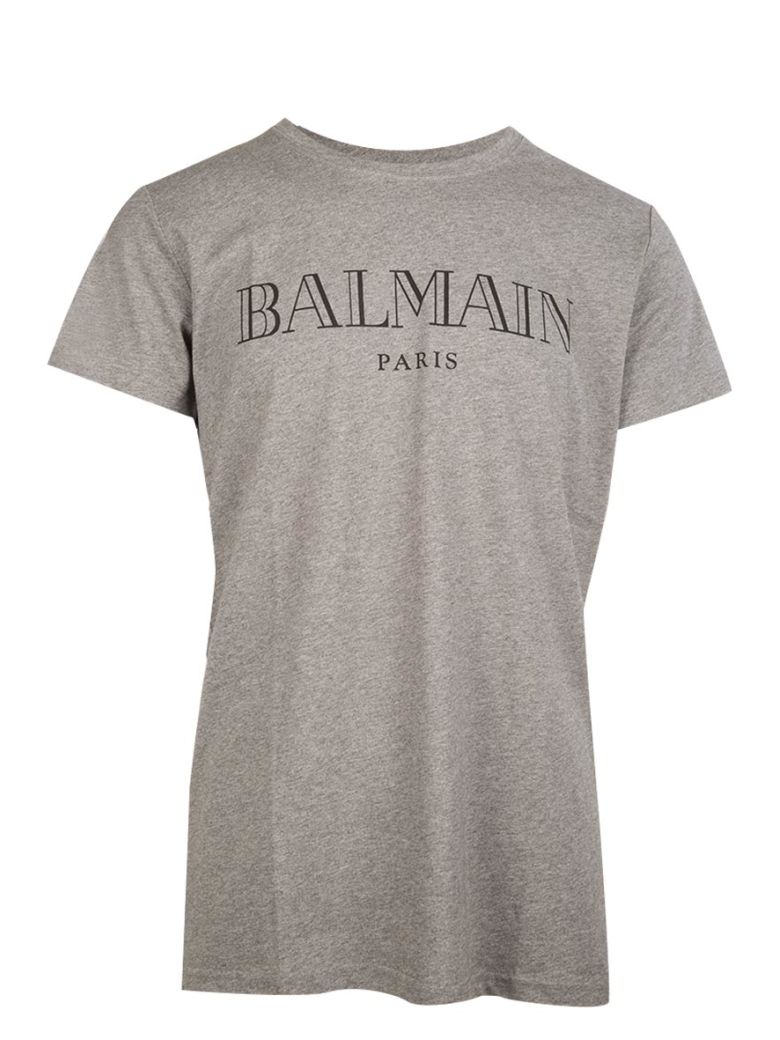 BALMAIN Logo-Print Cotton-Jersey T-Shirt in Grey | ModeSens