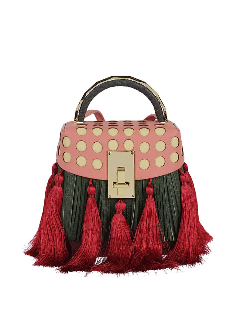 THE VOLON Fringe Detail Box Shoulder Bag in Rosso/Verde/Rosa | ModeSens