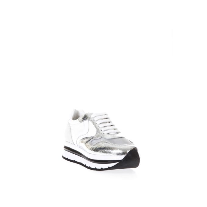 Voile Blanche White & Silver High Sneakers In Leather展示图