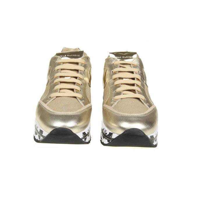 Voile Blanche "margot" Sneakers In Gold Laminated Leather展示图