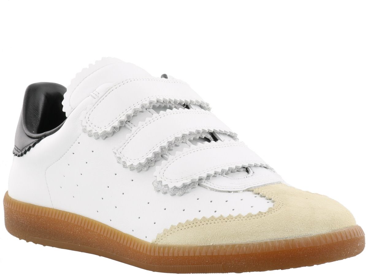 ISABEL MARANT Beth Pinked-Trim Grip-Strap Sneaker, White in White/Black ...