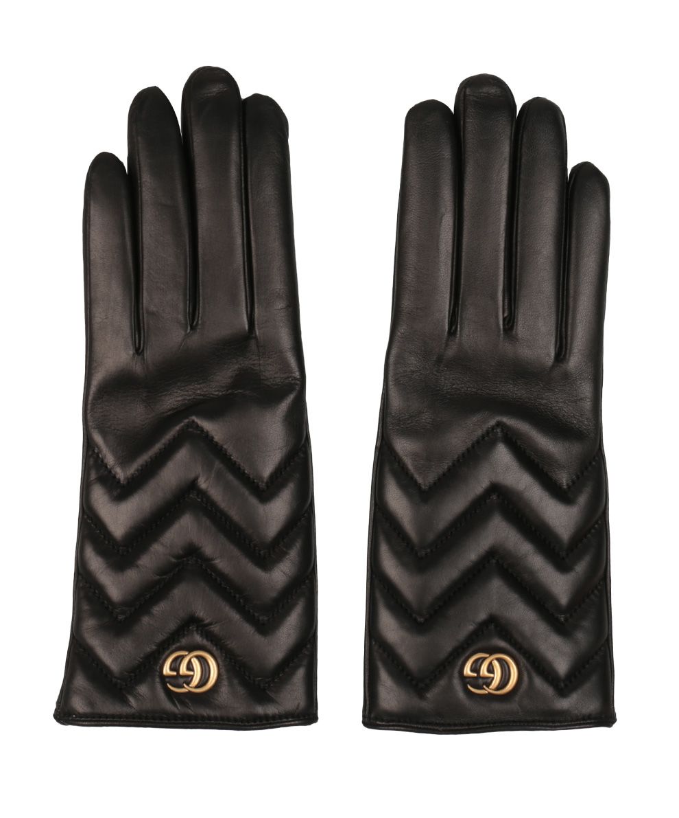 GUCCI GG MARMONT CHEVRON-QUILTED LEATHER GLOVES, BLACK | ModeSens