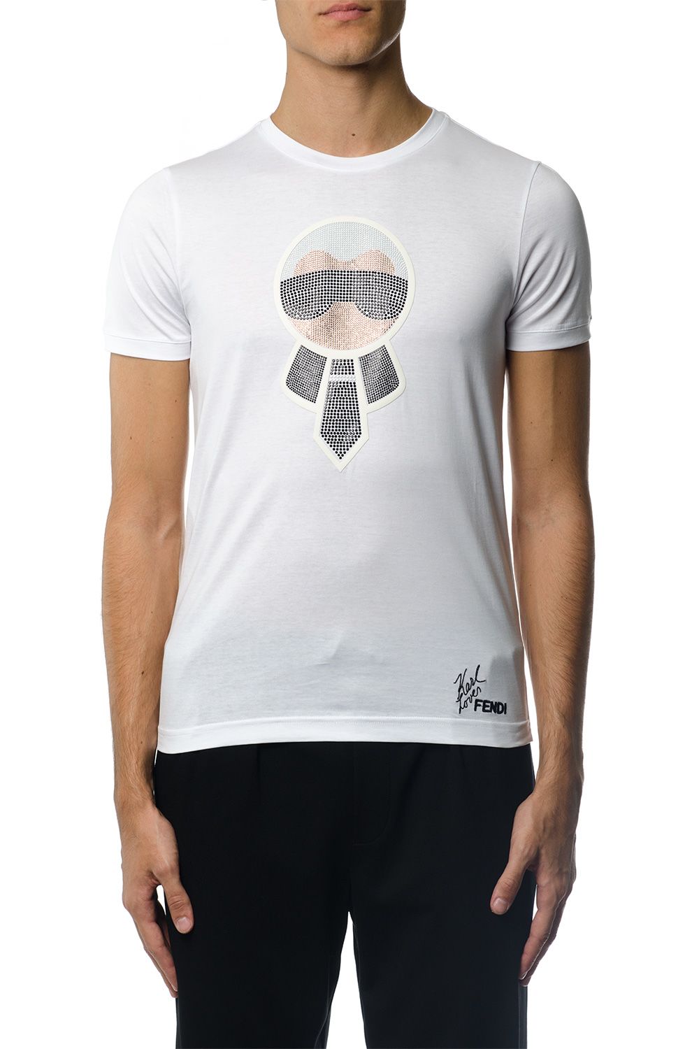 FENDI Karl Studded & Patches Jersey T-Shirt, Black | ModeSens