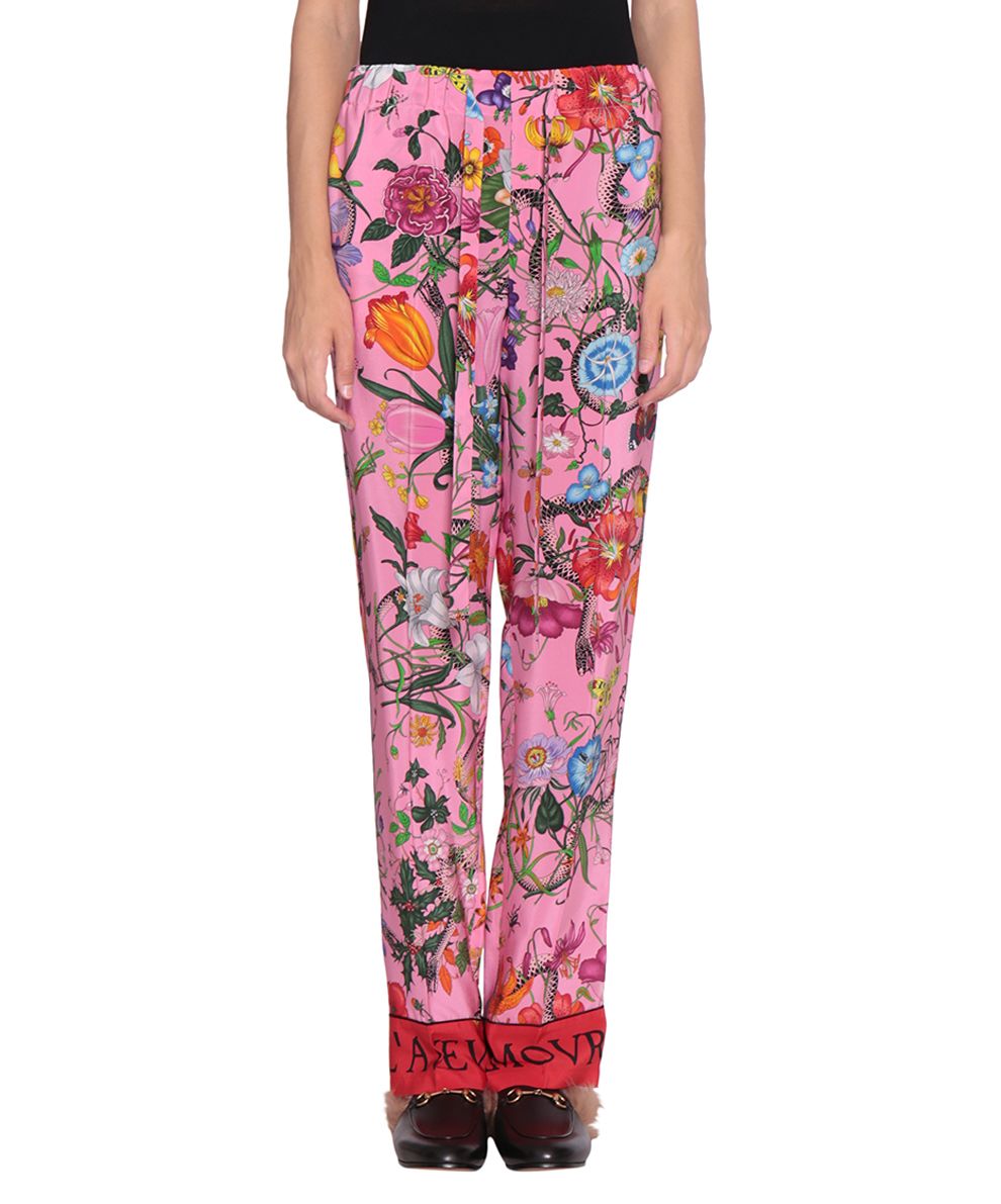 GUCCI Flora Snake Crepe De Chine Trousers in Rosa | ModeSens