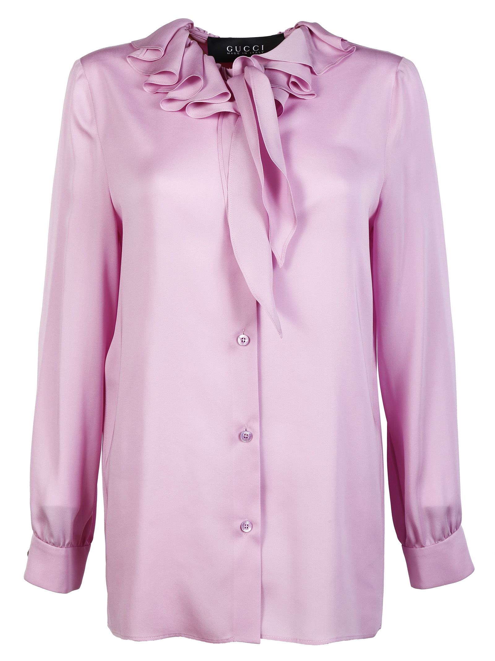 Gucci - Gucci Silk Ruffled Neck Shirt - Pink, Women's Shirts | Italist