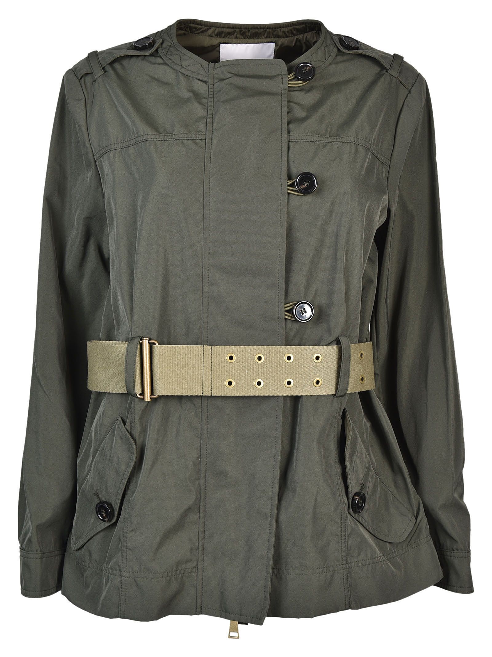 Moncler - Moncler Belted Coat - Green, Women's Coats | Italist