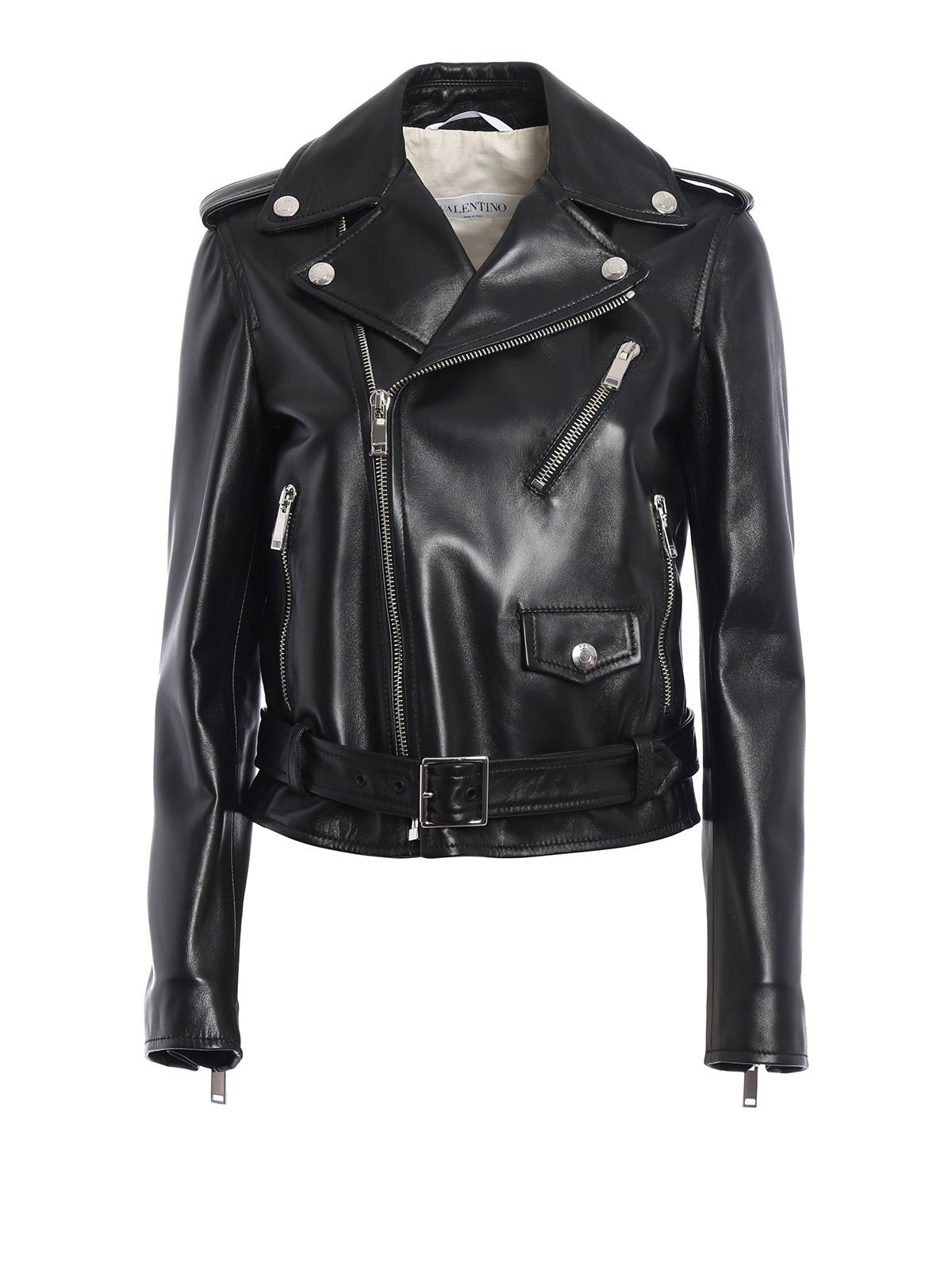 Valentino - Valentino Leather Jacket - Nnero/oro, Women's Coats ...