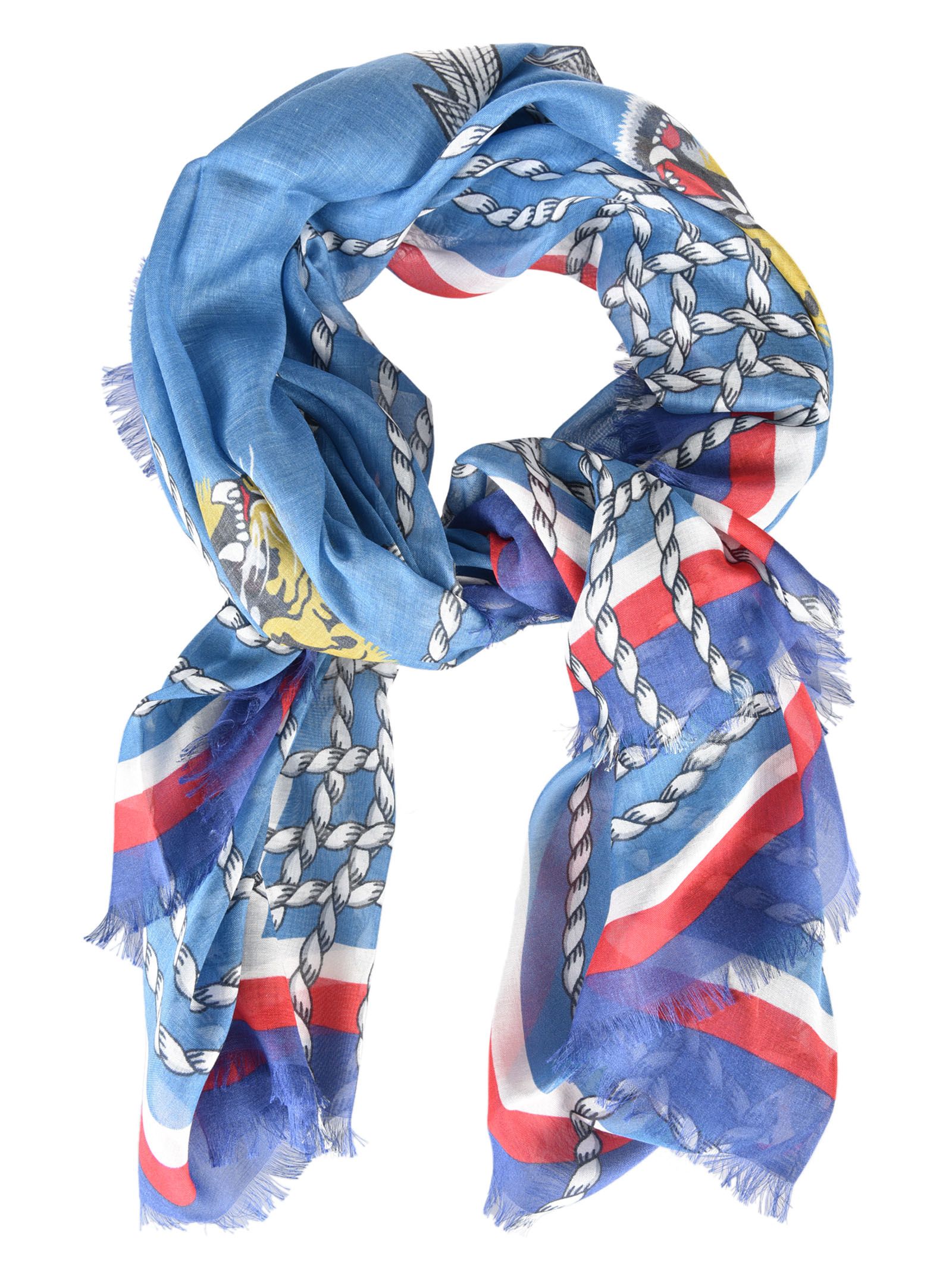 Gucci Gucci Tiger Print Scarf Azzurro, Men's Scarves Italist