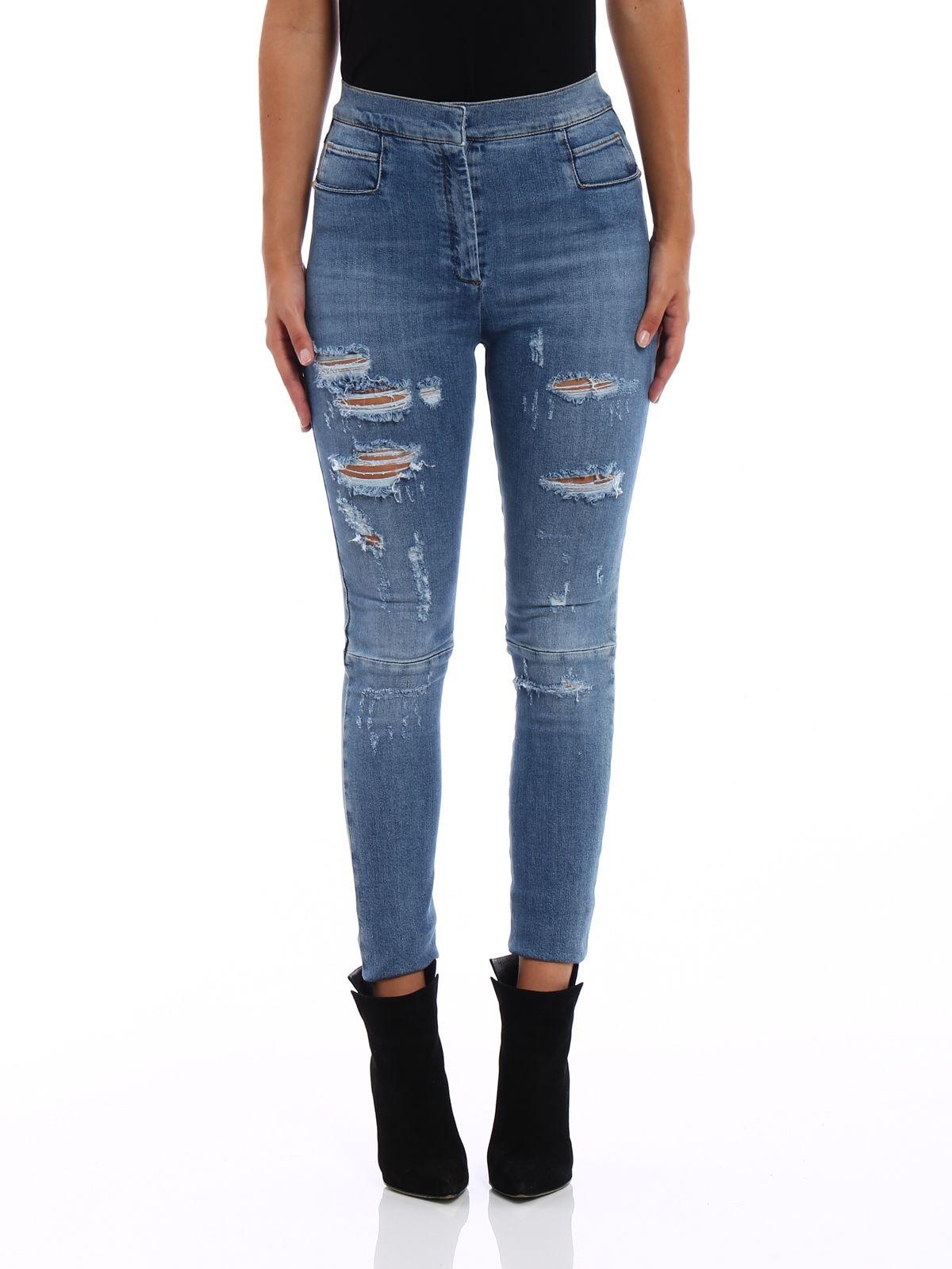 Balmain - Ripped High Waisted Skinny Jeans - Blue, Women's Jeans | Italist