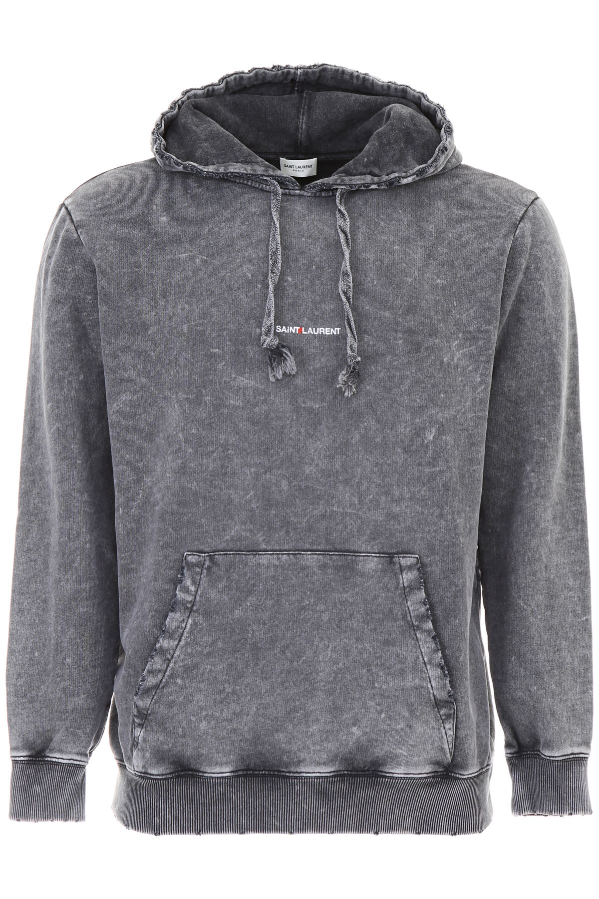 Saint Laurent Distressed Stone Washed Logo Print Hooded Sweater In Grey ...