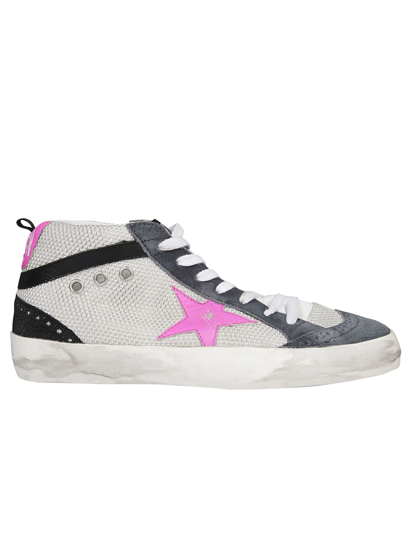GOLDEN GOOSE MID STAR SNEAKERS WITH SUEDE AND LEATHER, WHITE/PINK ...