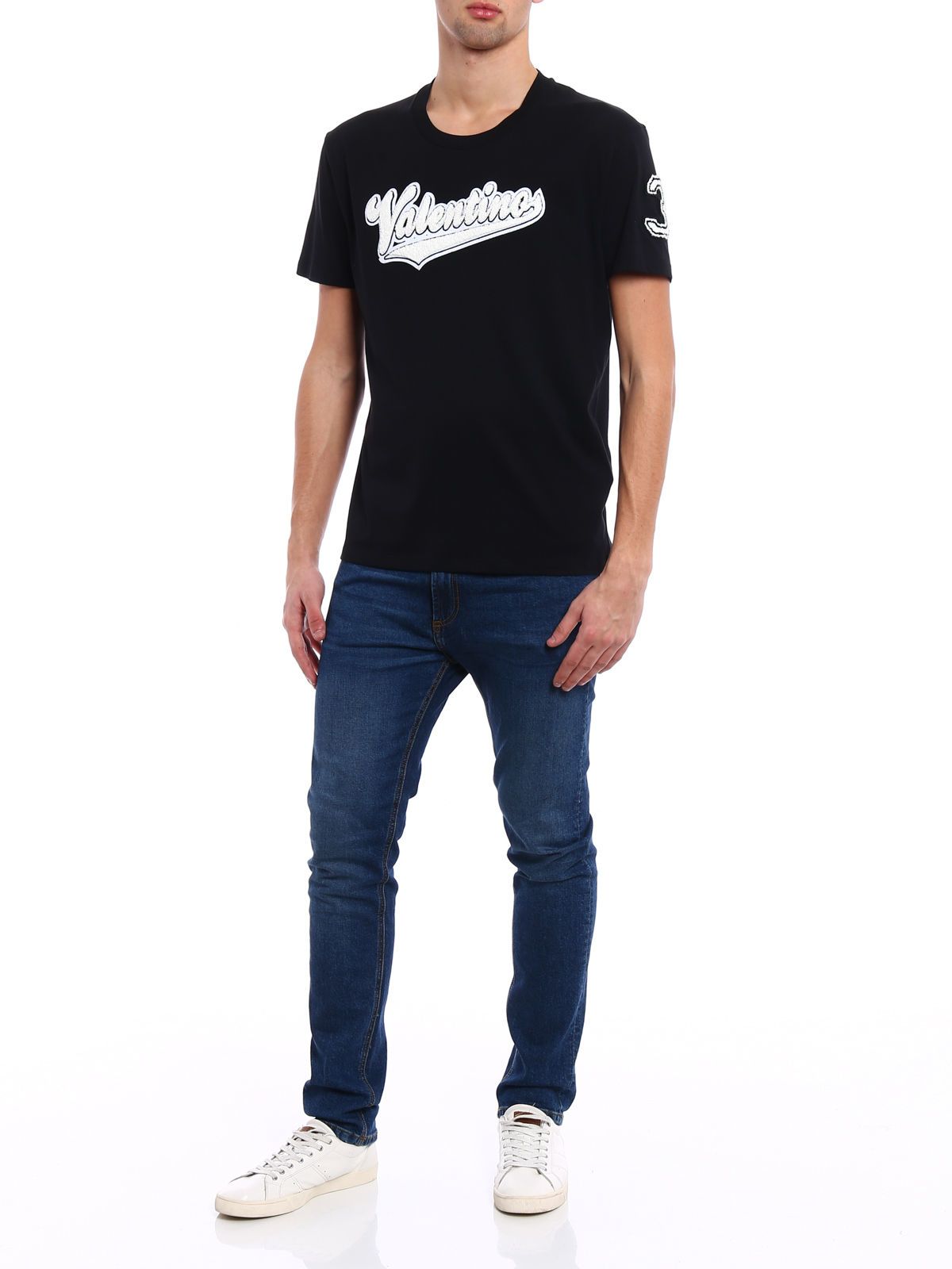 VALENTINO Terrycloth Logo Cotton Jersey T-Shirt in Black | ModeSens