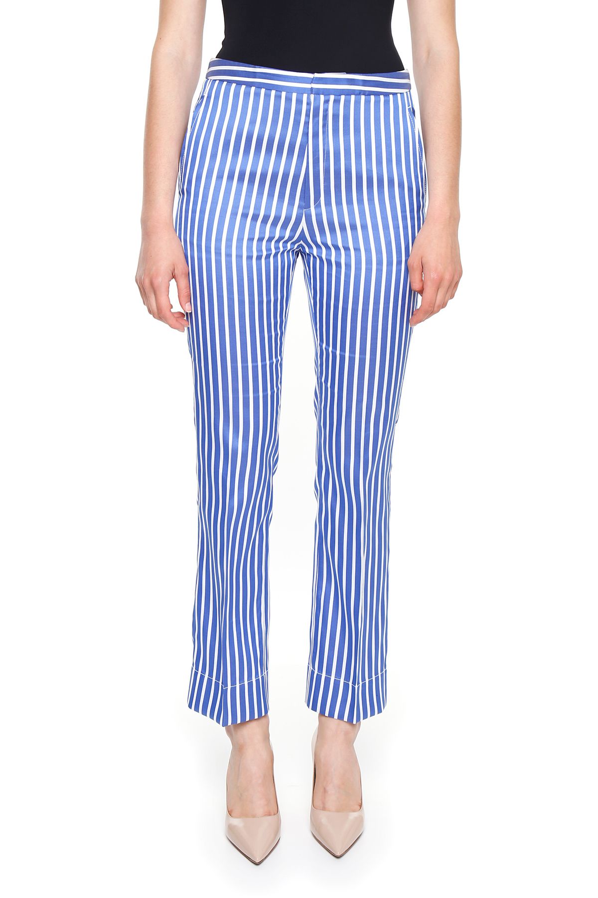 navy striped trousers