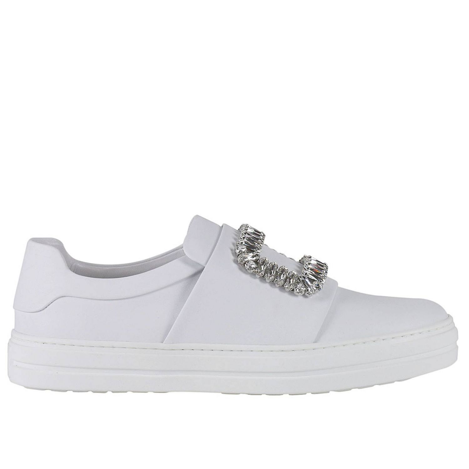 ROGER VIVIER Sneaky Viv Crystal-Embellished Leather Slip-On Sneakers in ...
