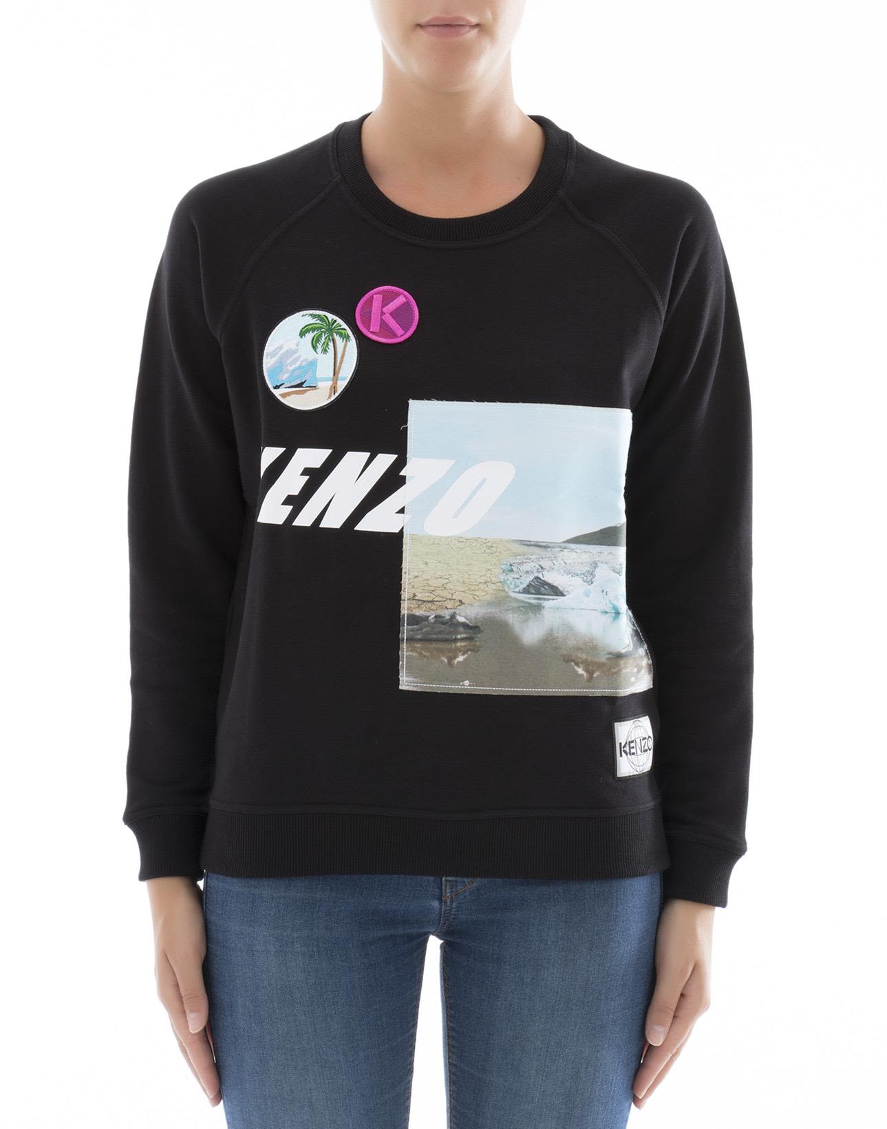 KENZO SWEATSHIRT WITH PATCHES, BLACK | ModeSens