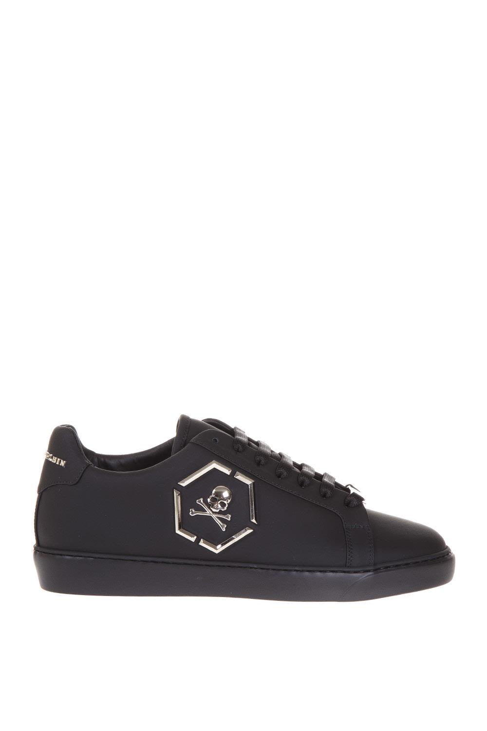 PHILIPP PLEIN Hexagonal Skull Logo Sneakers in Black | ModeSens