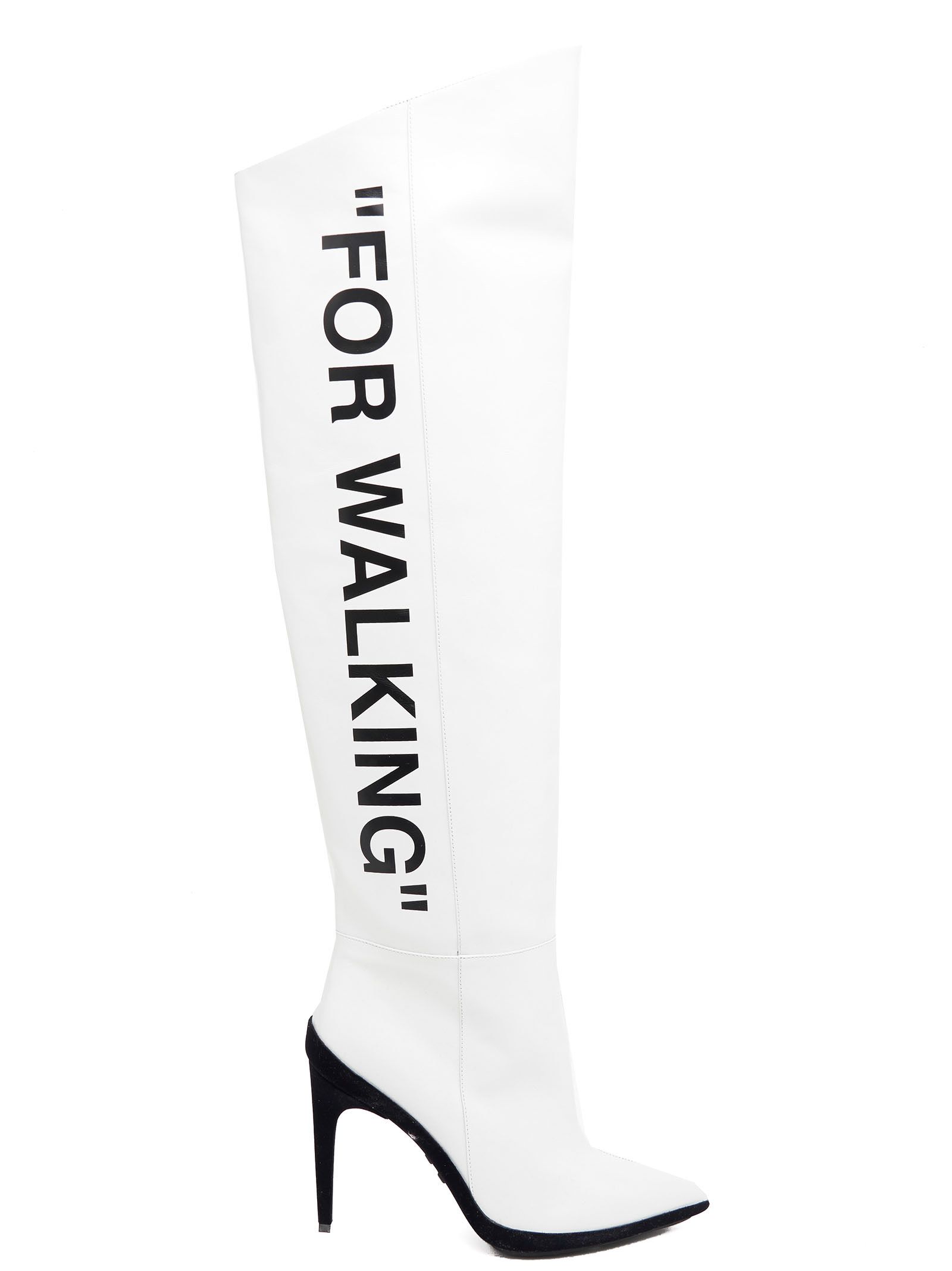 OFF-WHITE For Walking Printed Leather Over-The-Knee Boots | ModeSens