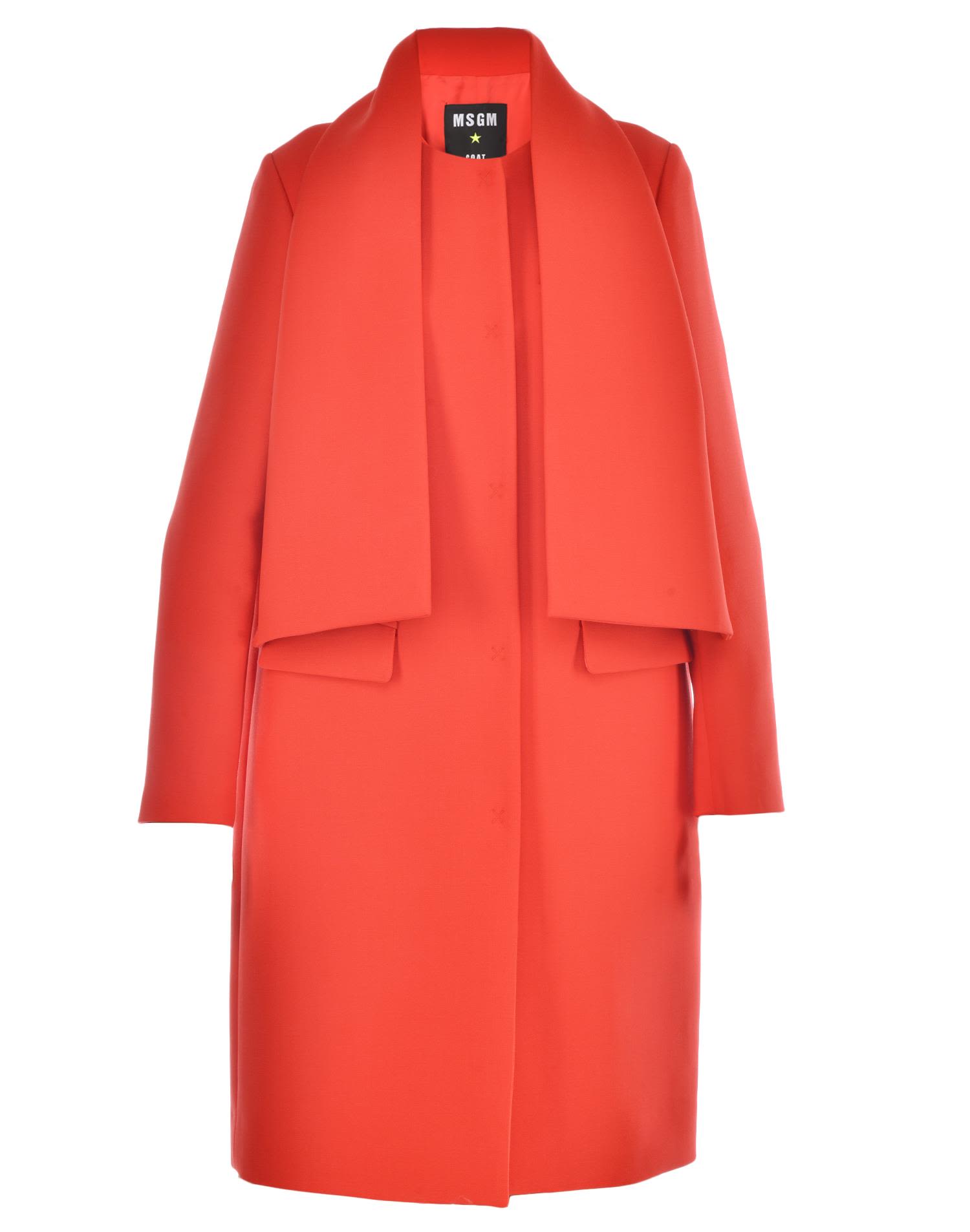 MSGM Wool Coat With Bow in Rosso | ModeSens