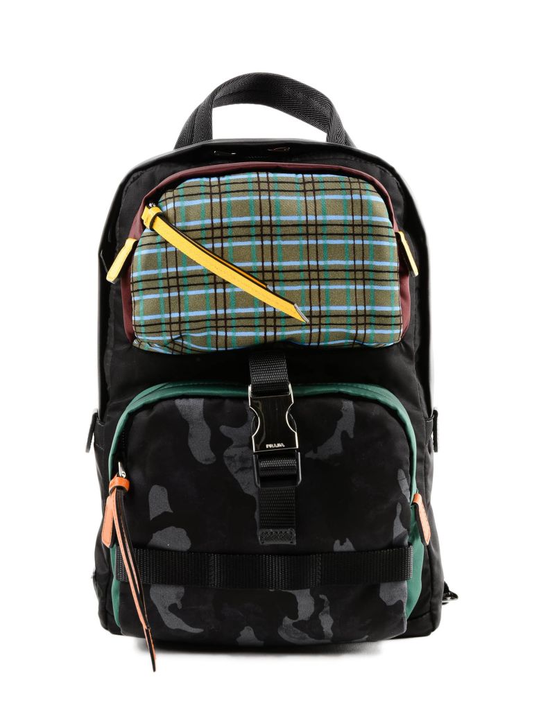 prada logo patch backpack