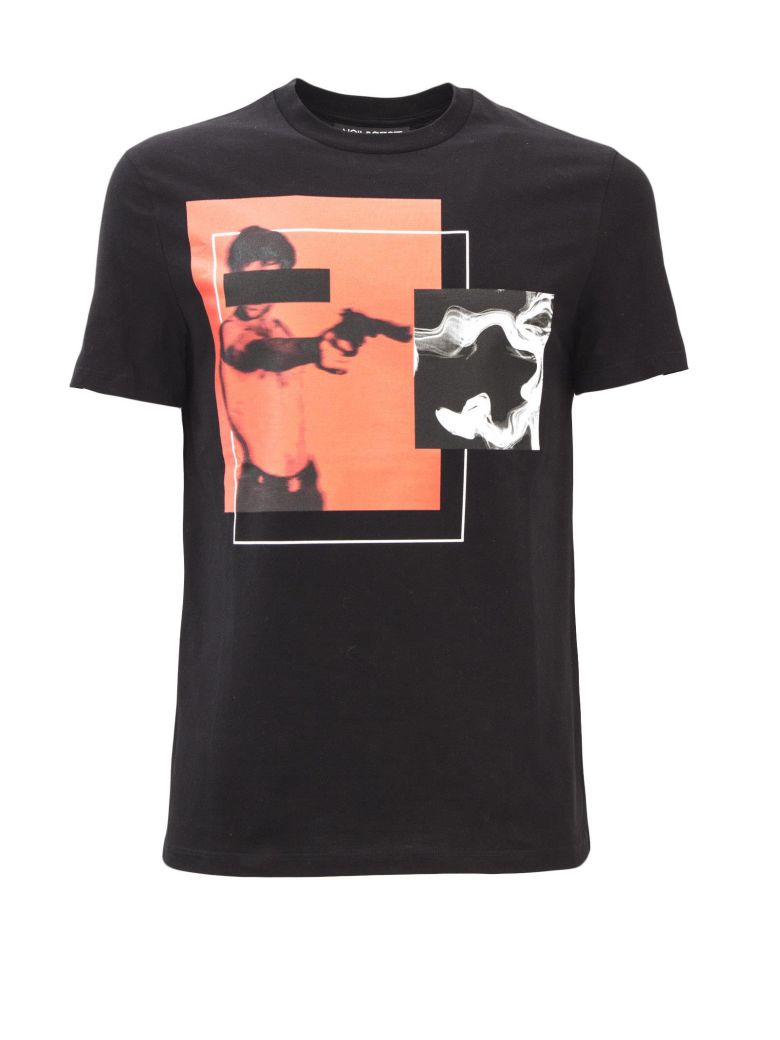 NEIL BARRETT BLACK COTTON T-SHIRT WITH GRAPHIC PRINTED,10570881