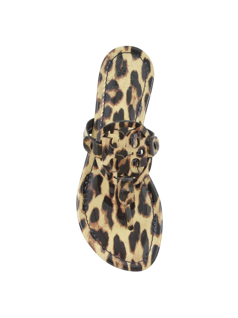 TORY BURCH Miller Natural Leopard Print Leather Flat Sandals | ModeSens