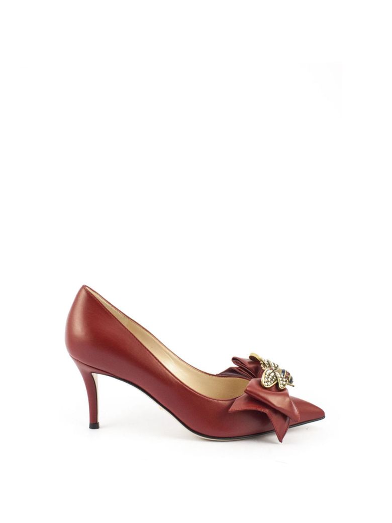 GUCCI RED LEATHER PUMP WITH BOW,10565845
