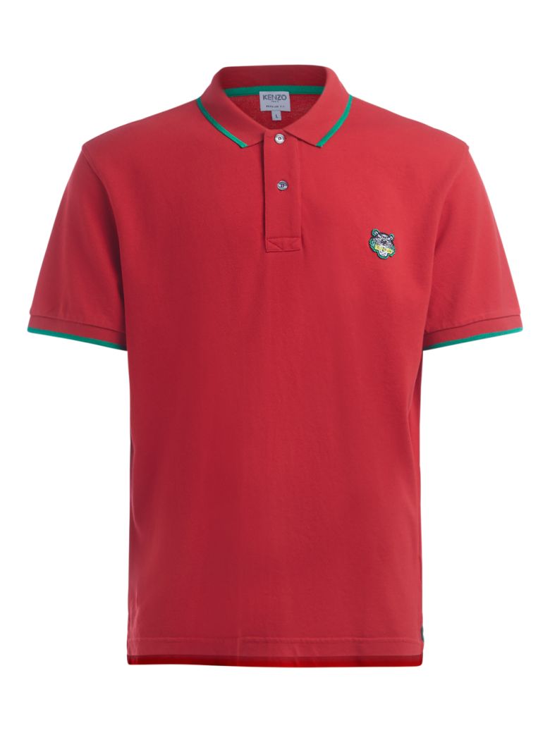 KENZO RED POLO SHIRT WITH GREEN EDGES,10578471