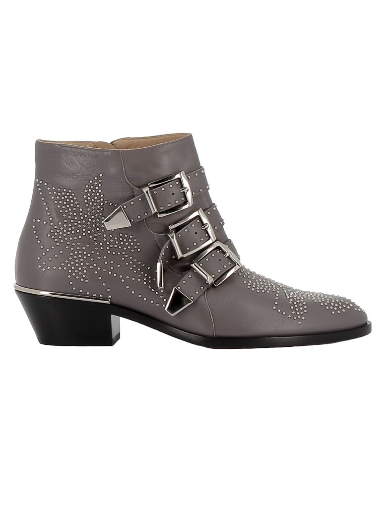 CHLOÉ CHLOE GREY LEATHER ANKLE BOOTS,10625641