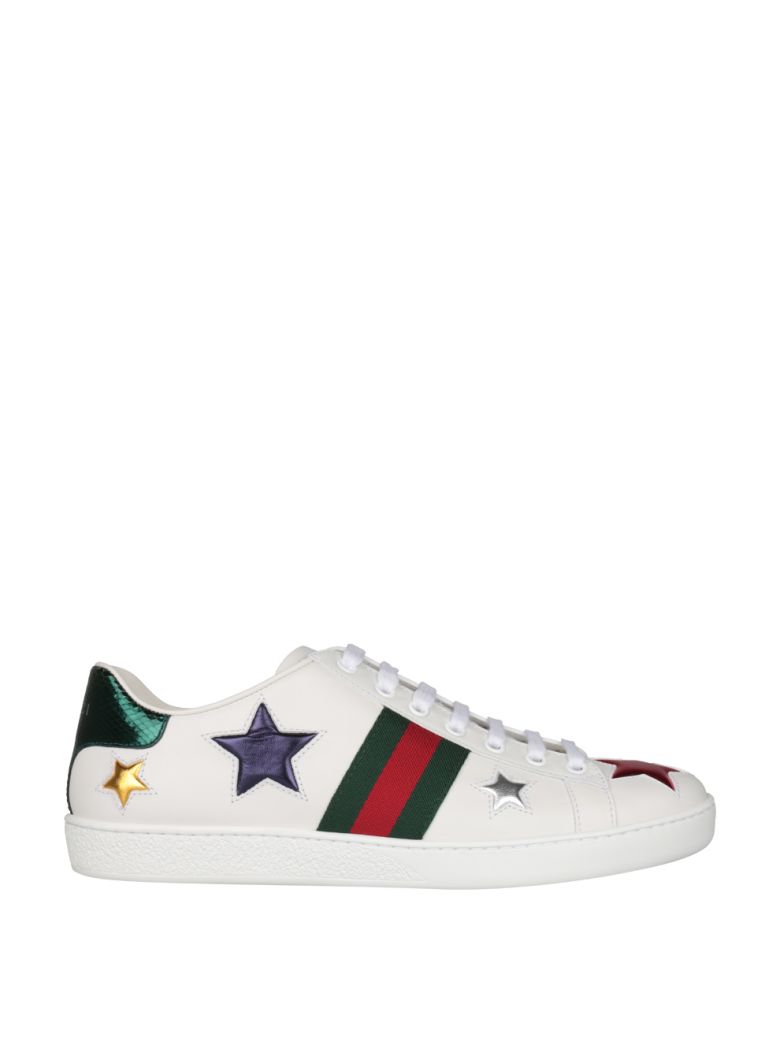 Gucci Ace Embroidered Leather Sneakers In Bianco | ModeSens