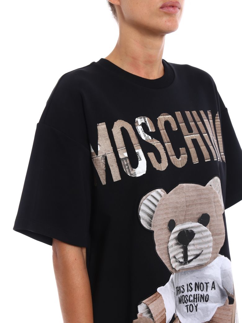 MOSCHINO Bear Patch Cotton Over Dress in Black | ModeSens