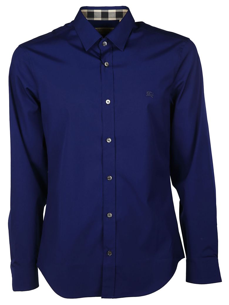 Burberry Check Detail Classic Shirt In Blue