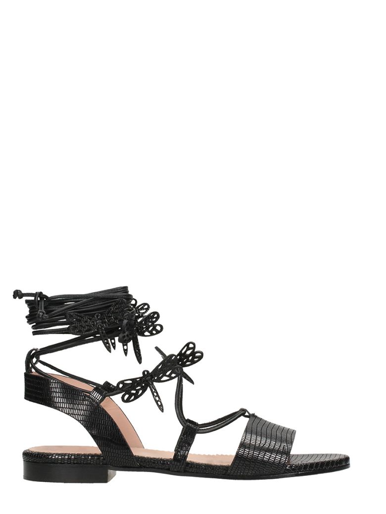 RED VALENTINO SANDALS IN BLACK LEATHER,10613709
