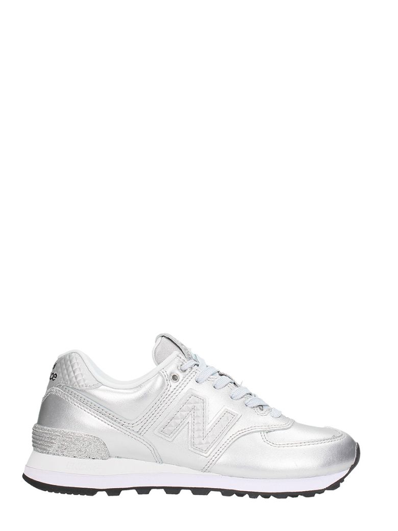 NEW BALANCE 574 SILVER LEATHER SNEAKER,10597550