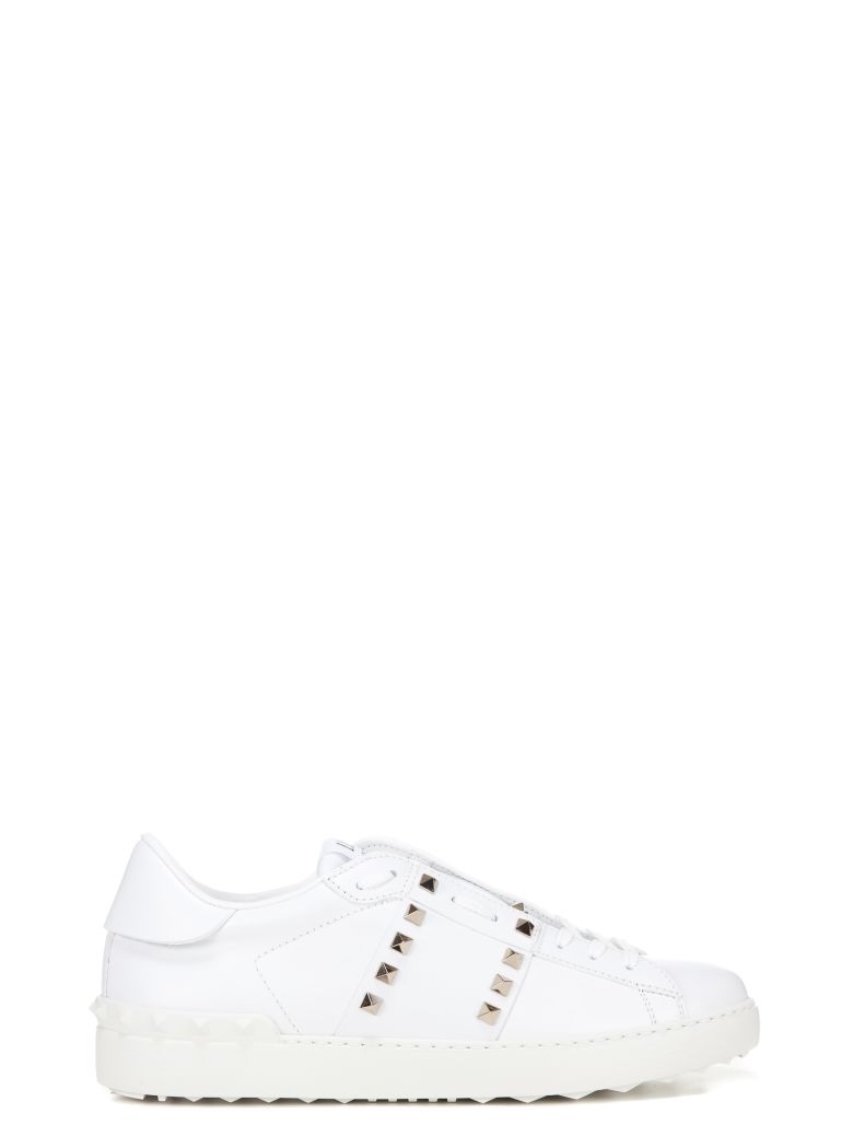 VALENTINO Rockstud Leather Sneakers, White | ModeSens
