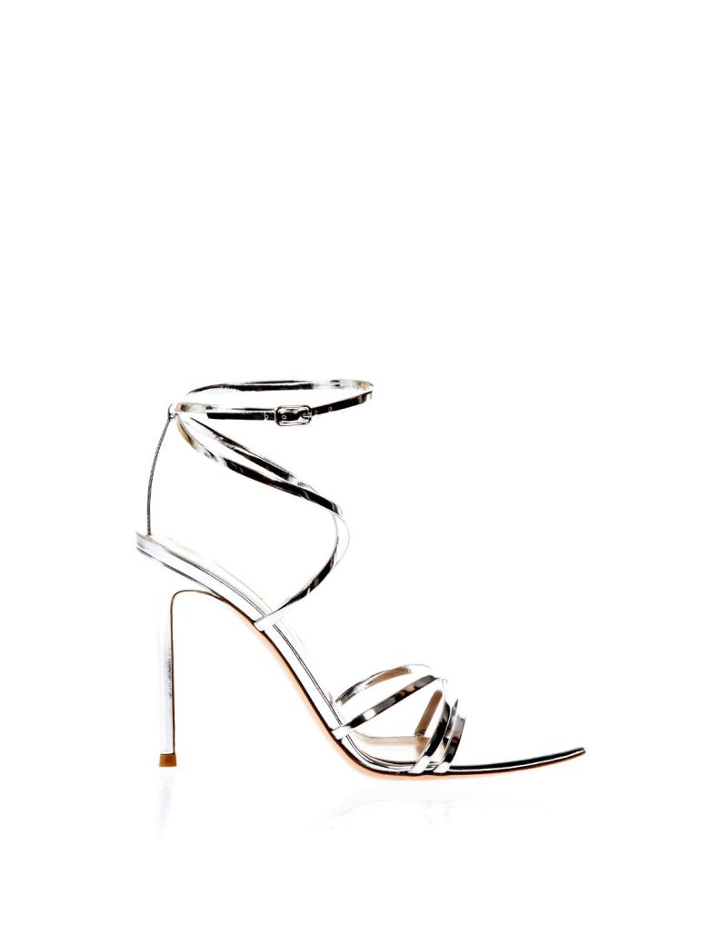 GIANVITO ROSSI METARGE SILVER SANDALS IN LEATHER,10606459