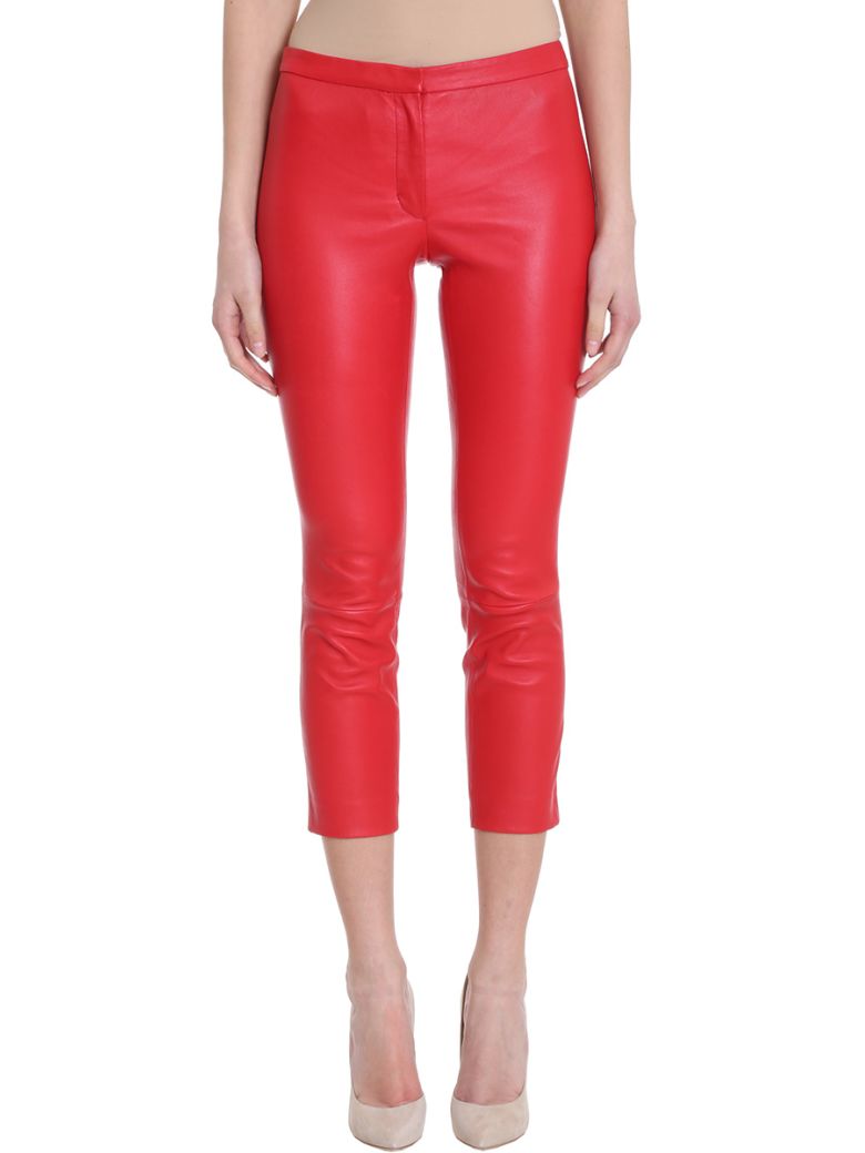 THEORY CLASSIC SKYNNY RED LEATHER PANTS,10592820