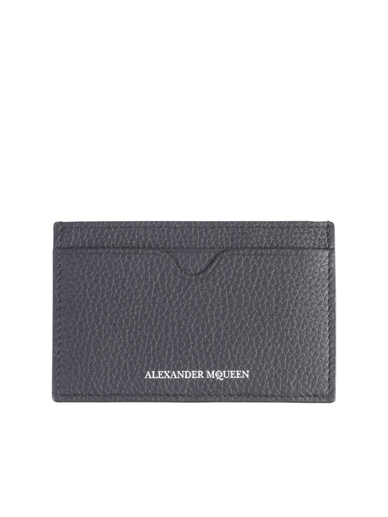 ALEXANDER MCQUEEN BLACK BRANDED CARD HOLDER,10616941