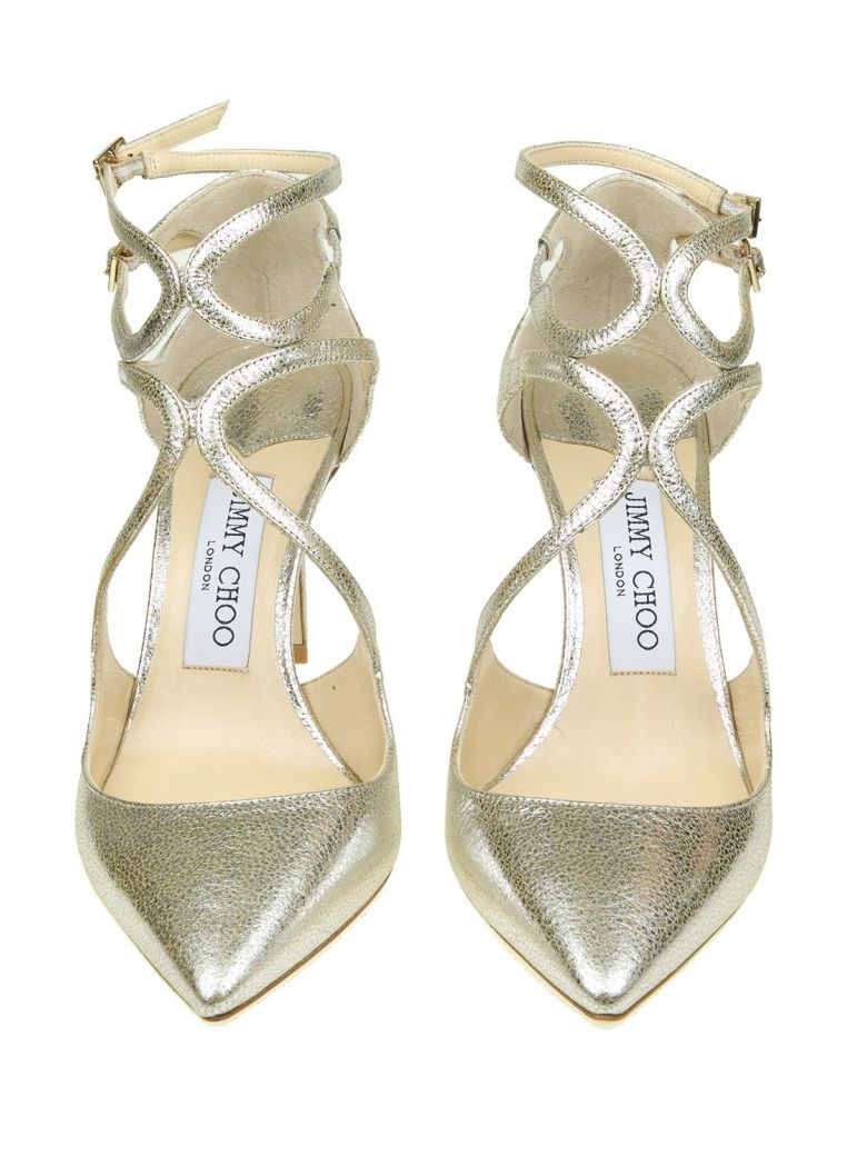 JIMMY CHOO Lancer 85 Champagne Glitter Leather Pointy Toe Pumps, As