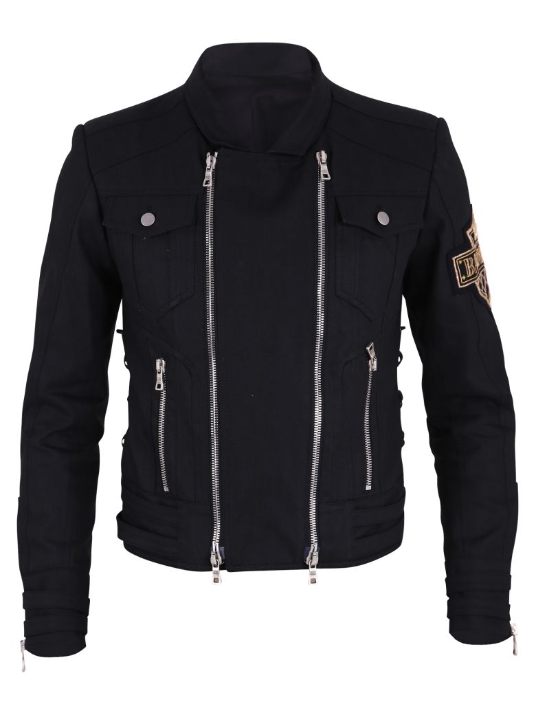 BALMAIN BLACK JACKET WITH PATCHED DETAIL,10592310