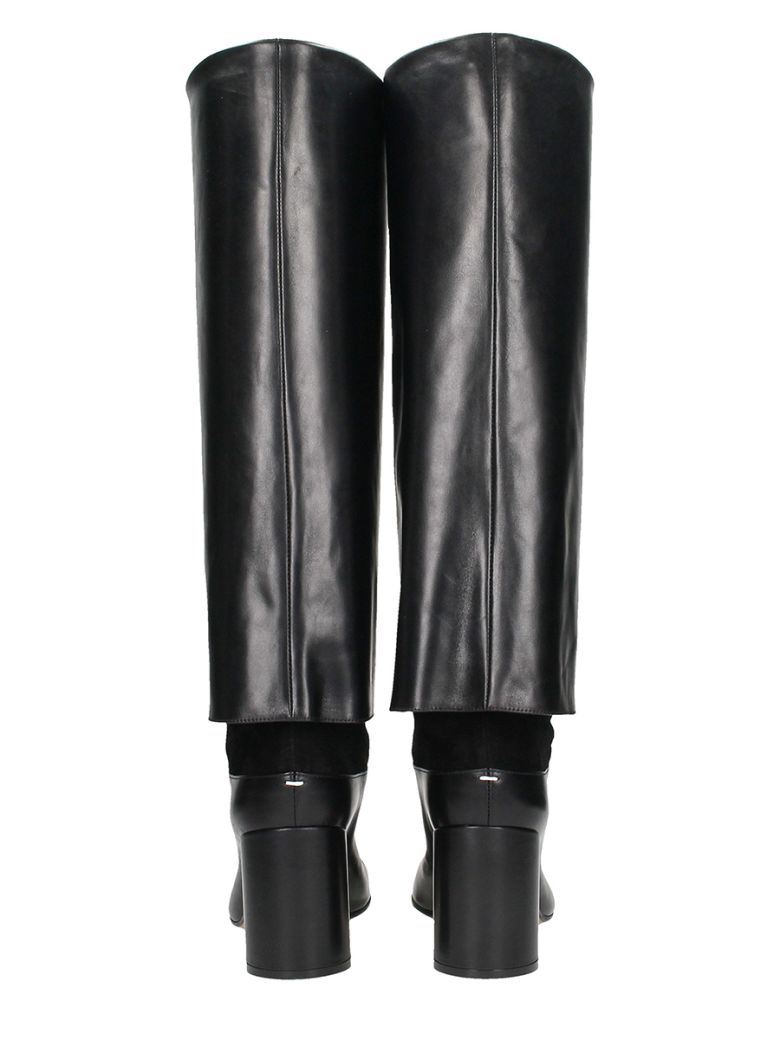 MAISON MARGIELA Leather Foldover Knee-High Boots, Black | ModeSens