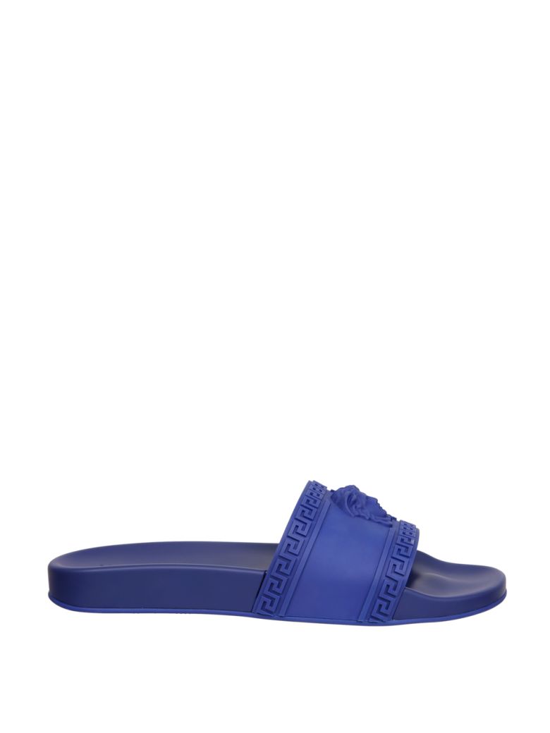 Versace 3d Medusa Slide Sandals In Blu