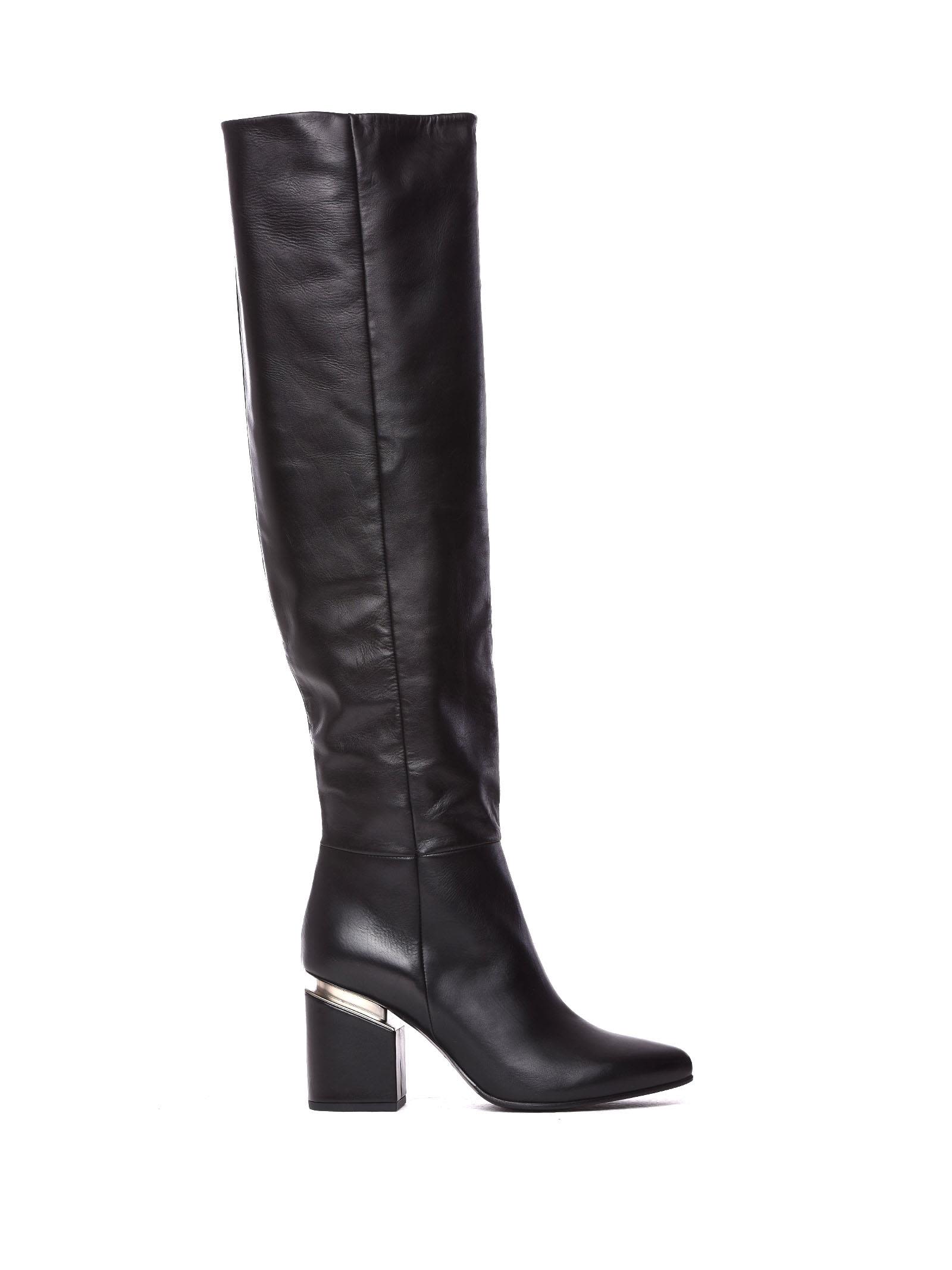 Vic Matié Black Leather Stove Pipe Boots With Suspended Heel NERO