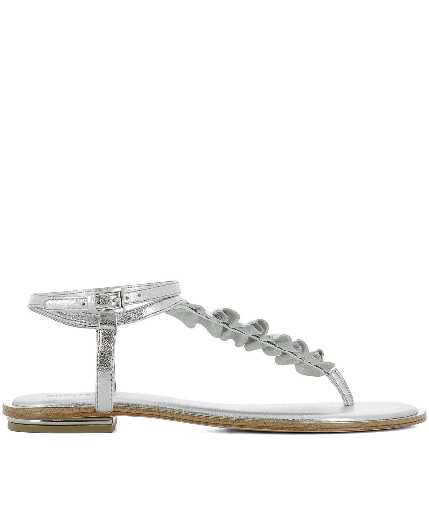MICHAEL KORS SILVER LEATHER BELLA THONG SANDALS,10606874