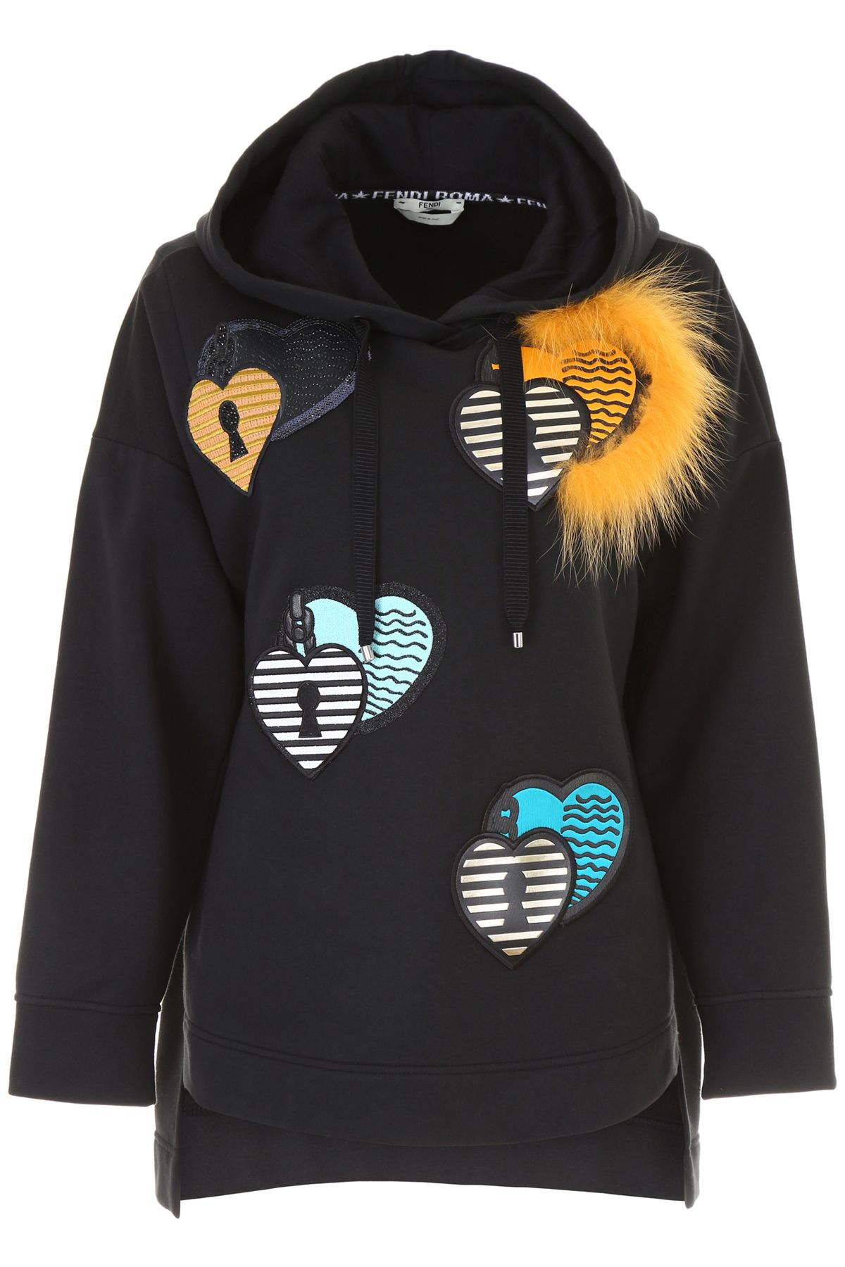 FENDI HOODIE WITH FUR PATCHES,10619043