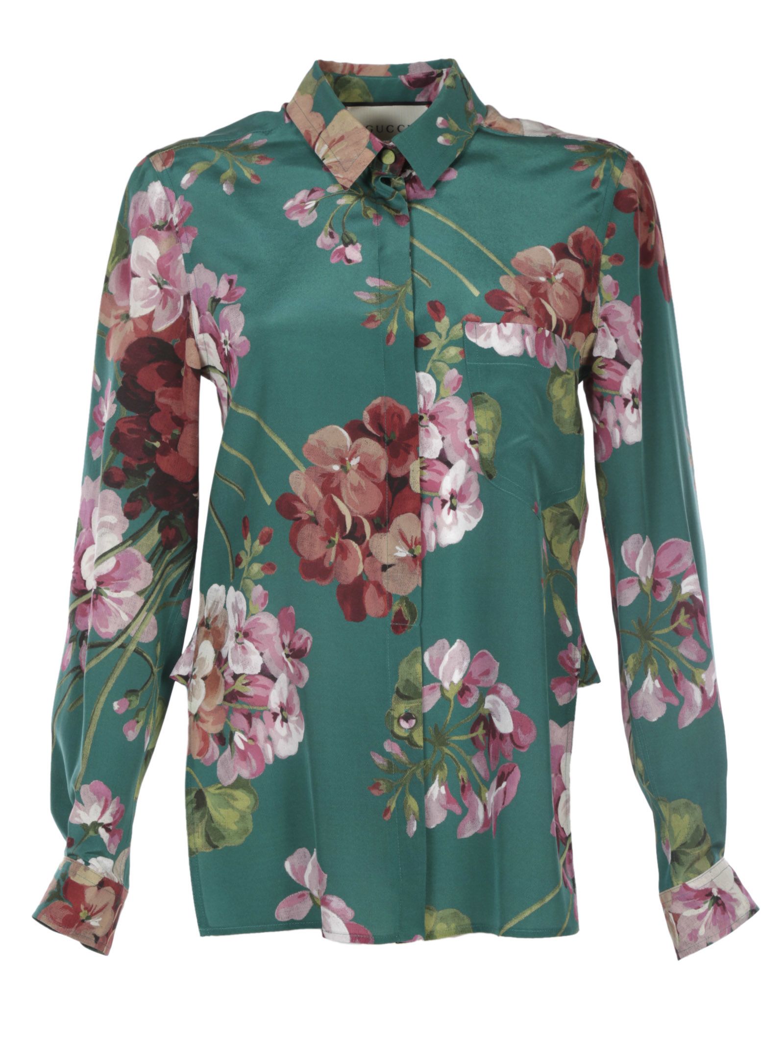 Gucci - Gucci Blooms Print Silk Button-Down Shirt - Green, Women's ...