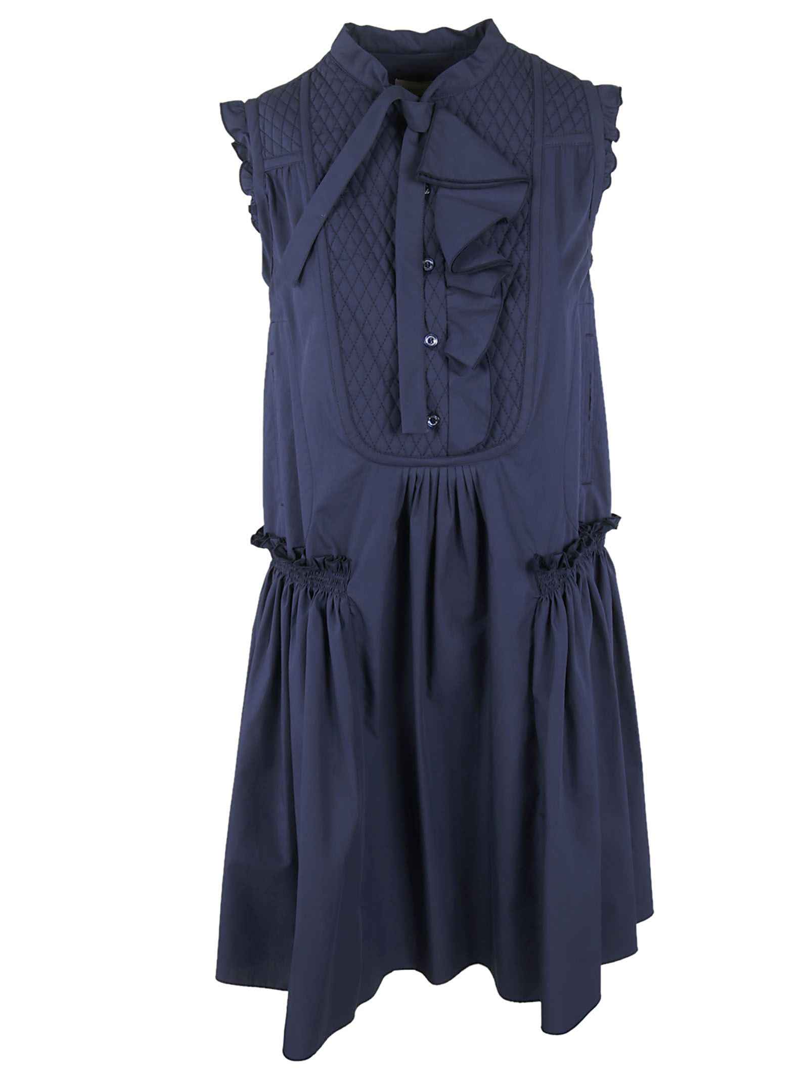 Moncler - Moncler Ruffled Detail Dress - Blue, Women's Dresses | Italist
