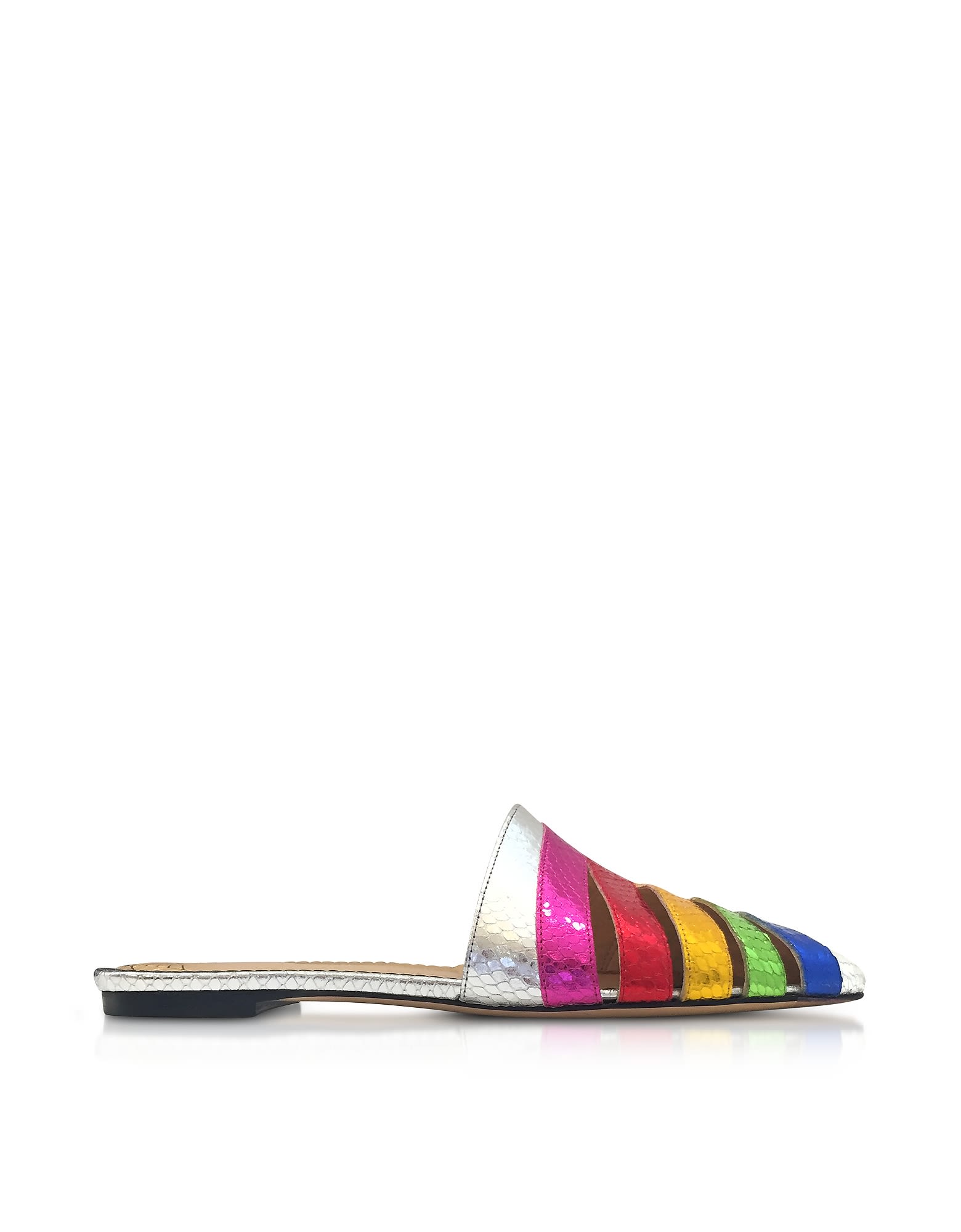 CHARLOTTE OLYMPIA METALLIC SNAKE-PRINT LEATHER TECHNICOLOR SLIDES,10592876